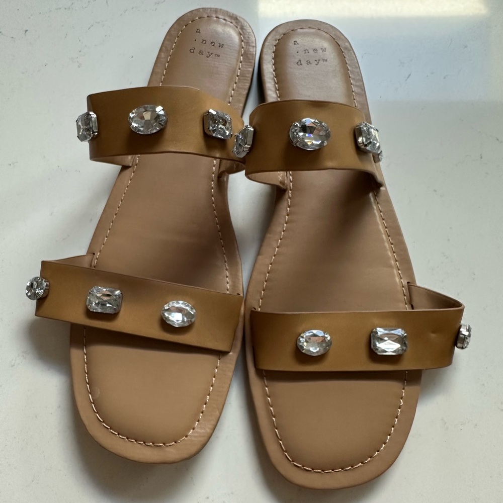A New Day Brown Sandals with Crystal Embellishments